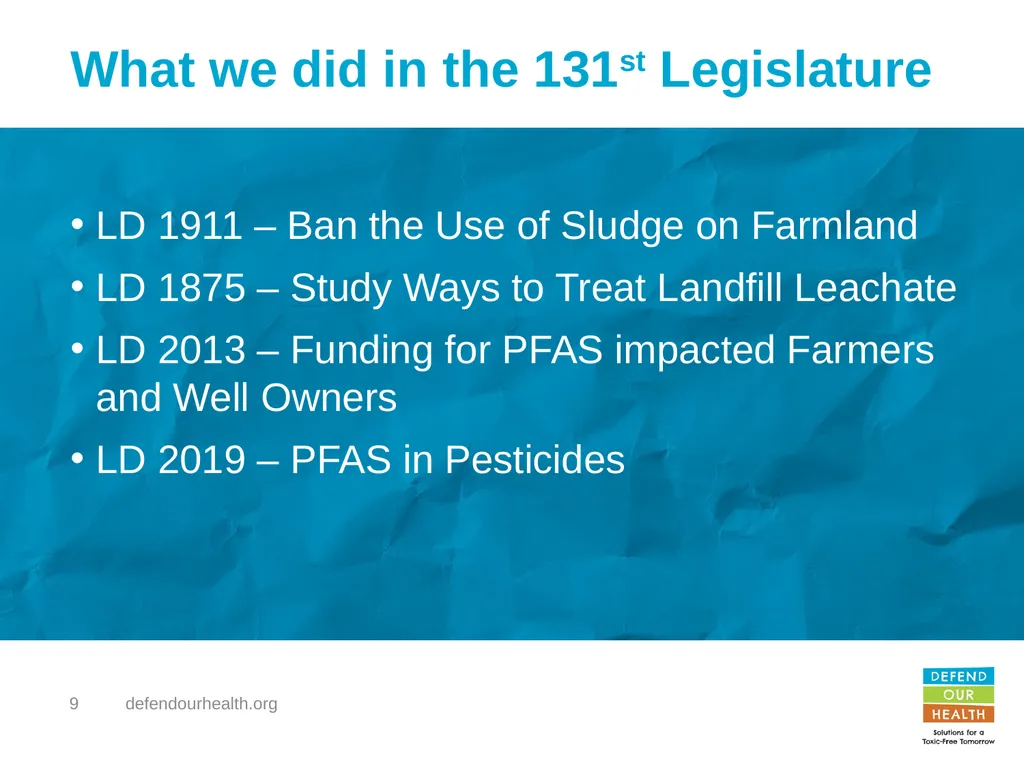 PFAS Contamination of Land and Water PFAS in Maine - slide 9 of 14