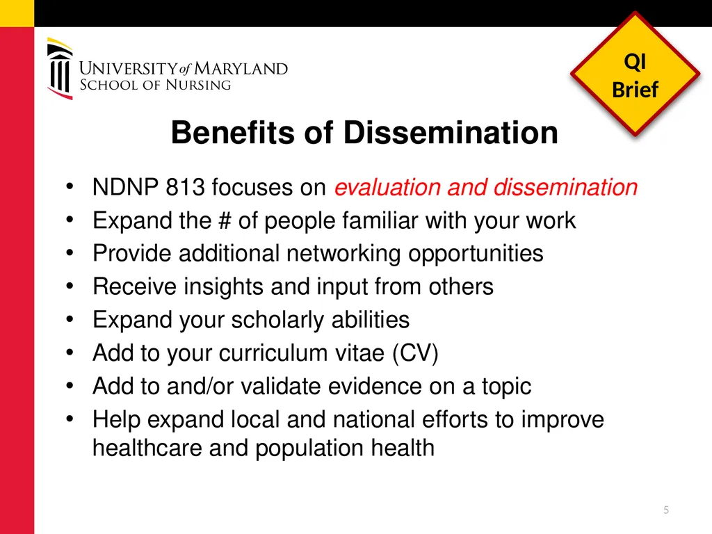 Dissemination of DNP Quality Improvement Projects - slide 5 of 16