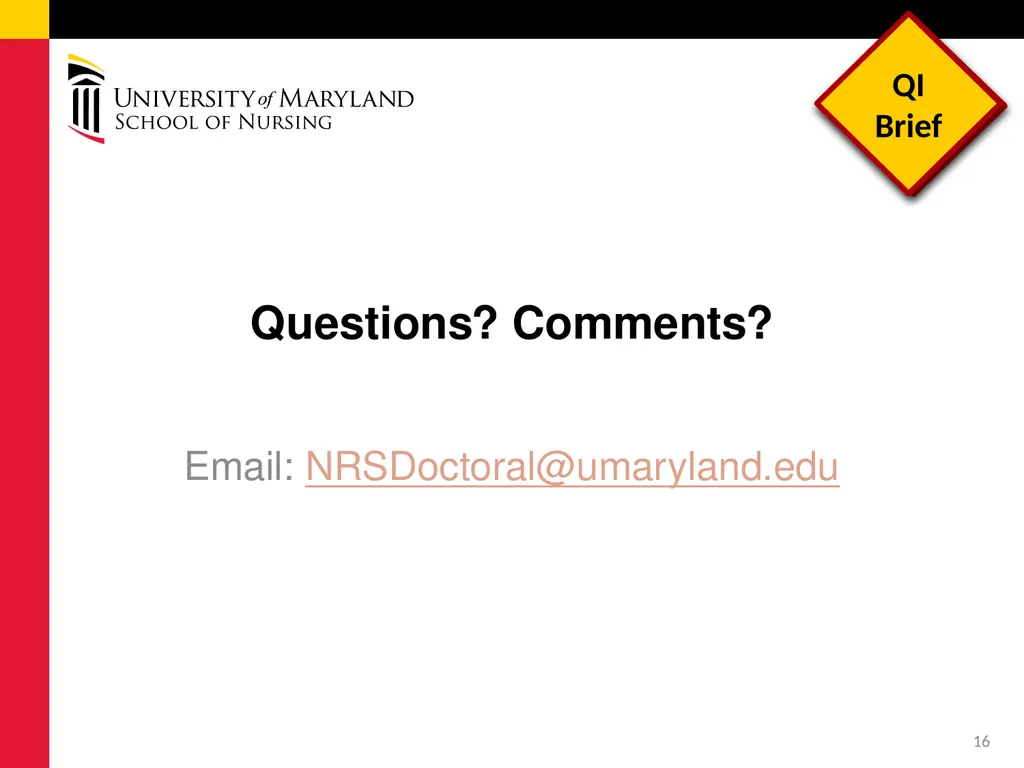 Dissemination of DNP Quality Improvement Projects - slide 16 of 16