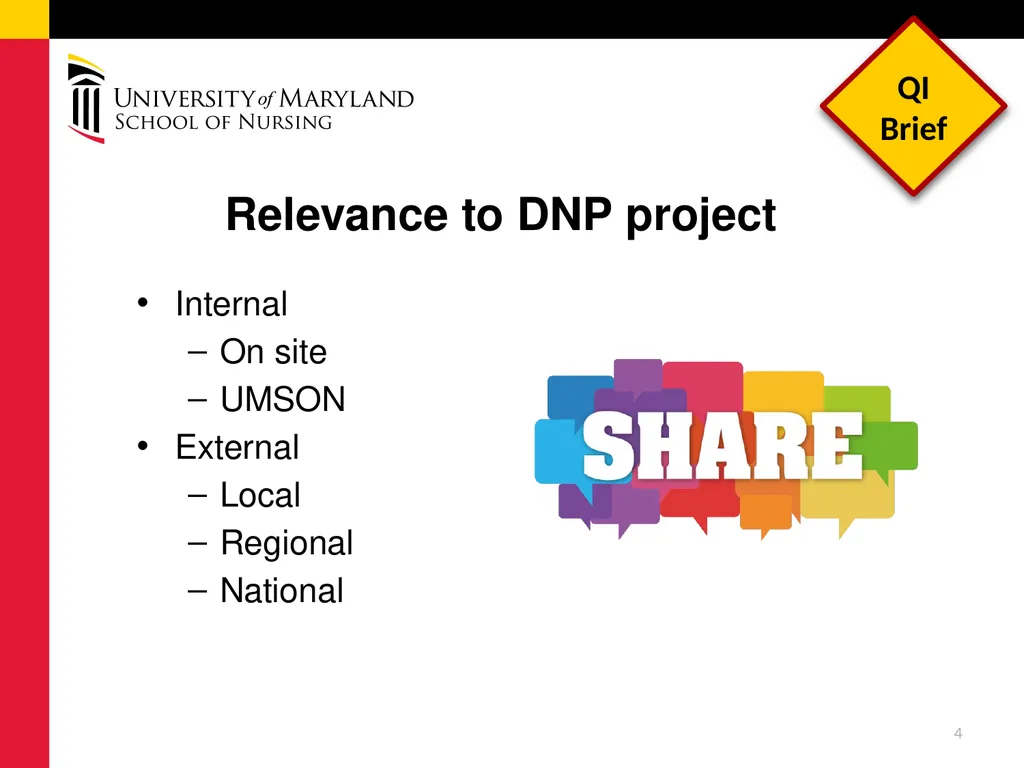 Dissemination of DNP Quality Improvement Projects - slide 4 of 16