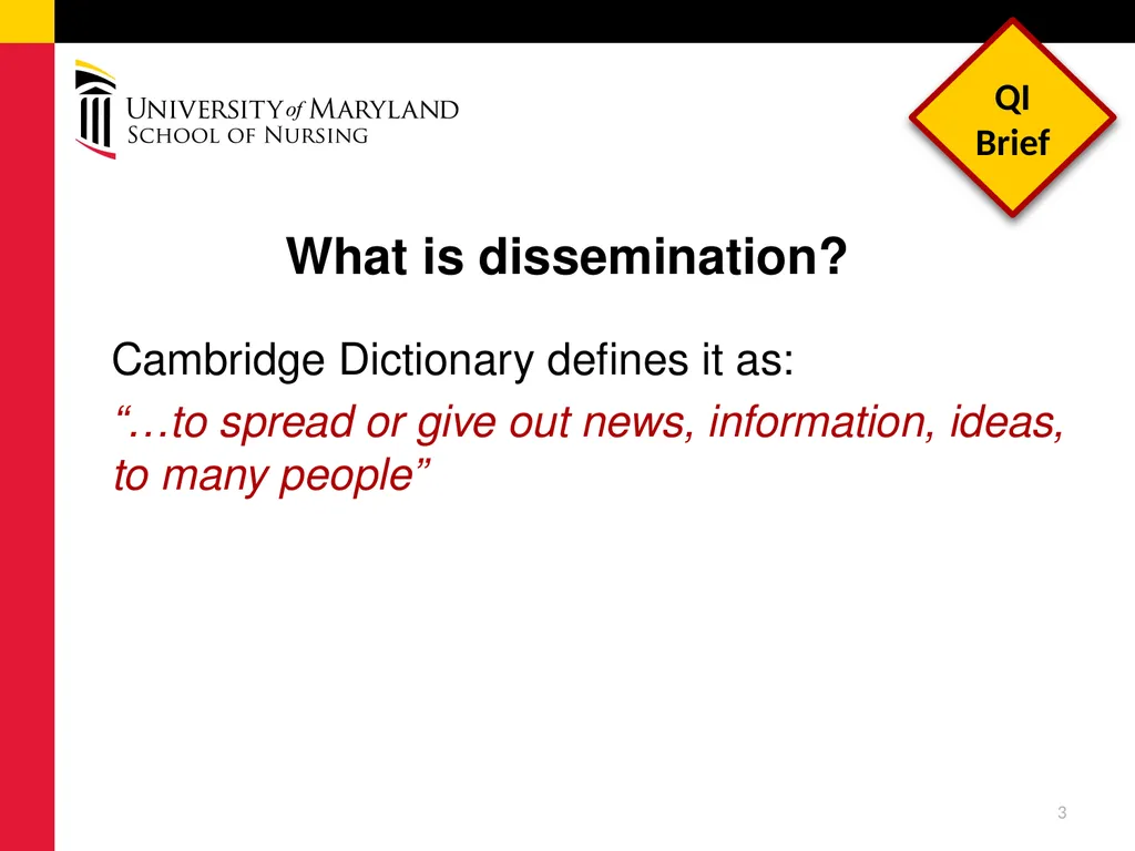 Dissemination of DNP Quality Improvement Projects - slide 3 of 16