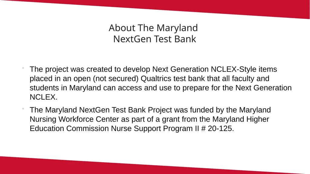 Using the Maryland NextGen Test Bank For Faculty - slide 2 of 50
