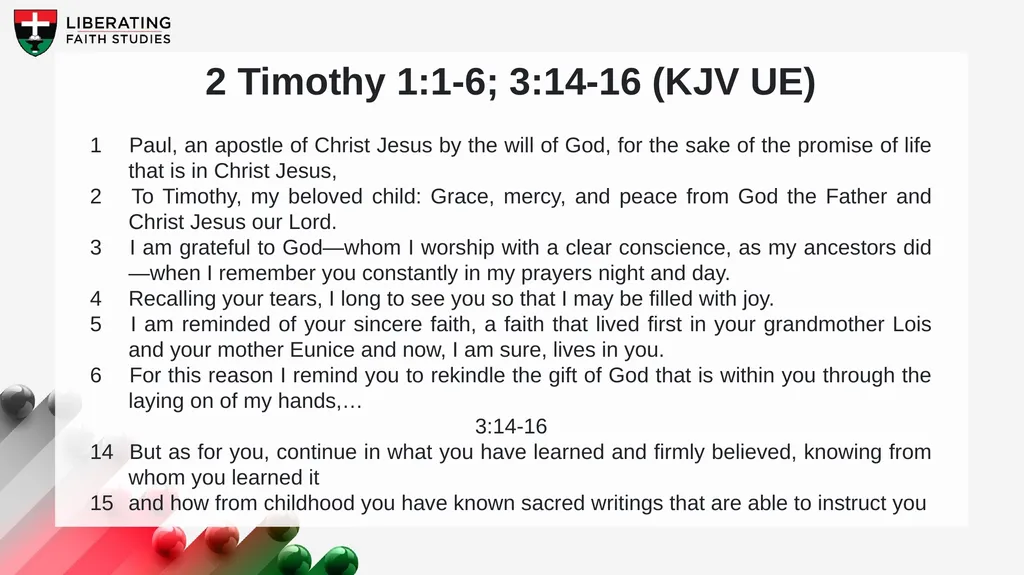 LESSON 12: AUGUST 23 Timothy, the Influence of - slide 3 of 22