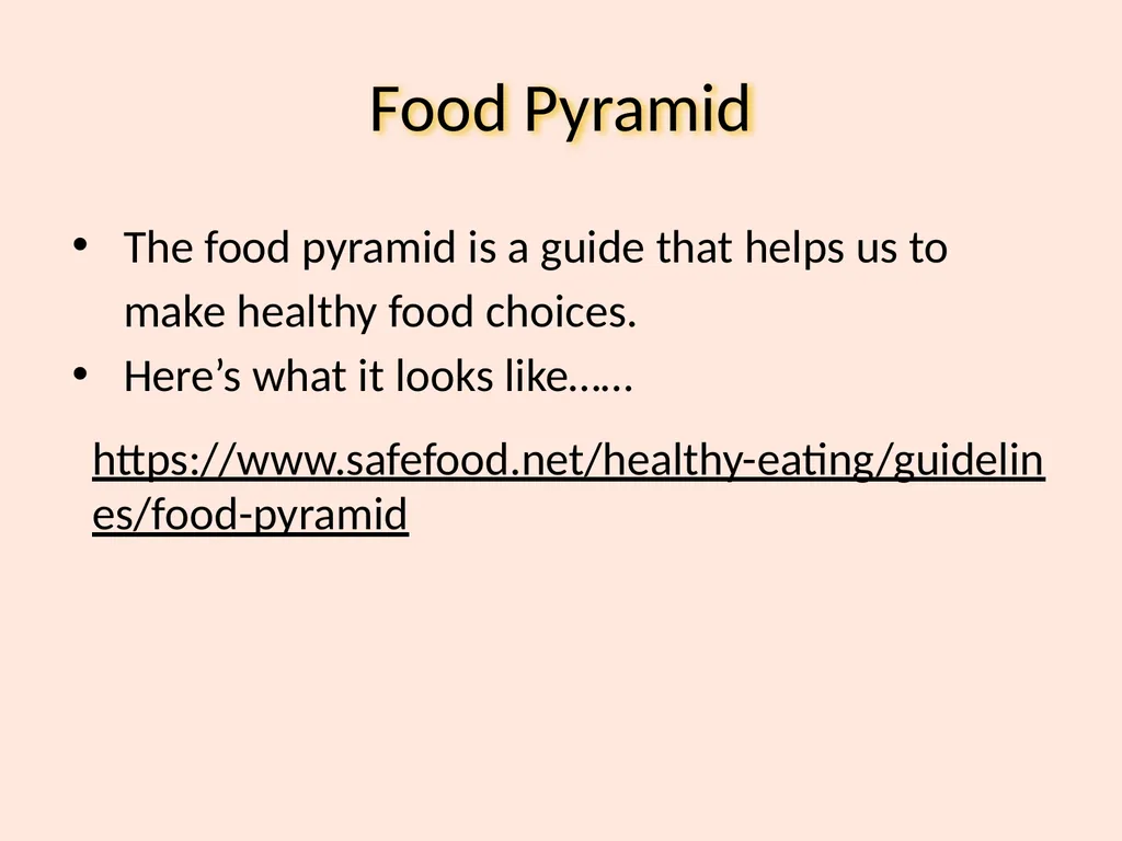 Food Groups Learning Outcomes We will: Know the - slide 3 of 10