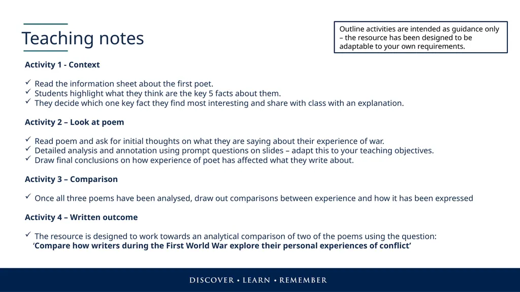First World War Poetry in Context Exploring poetry - slide 5 of 15