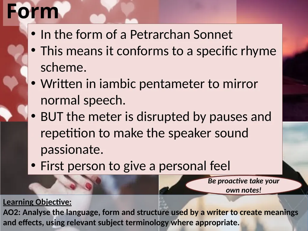 Learning Objective: AO2: Analyse the language, - slide 10 of 13