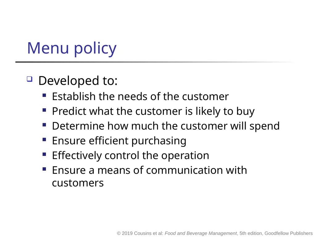 Food and Beverage Management fifth edition Chapter - slide 11 of 35