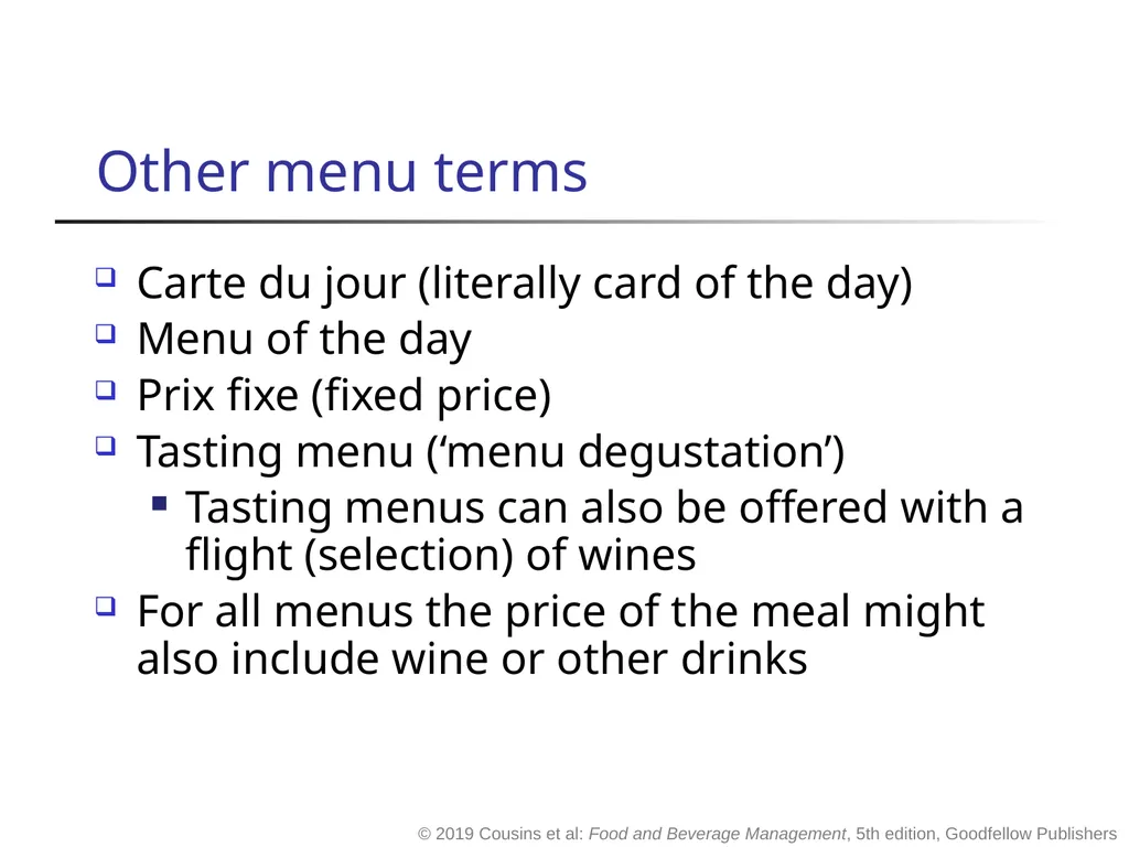 Food and Beverage Management fifth edition Chapter - slide 6 of 35