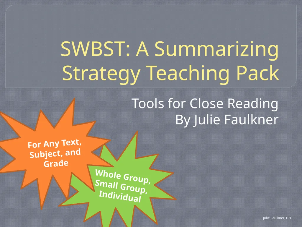 SWBST: A Summarizing Strategy Teaching Pack Tools - slide 1 of 15