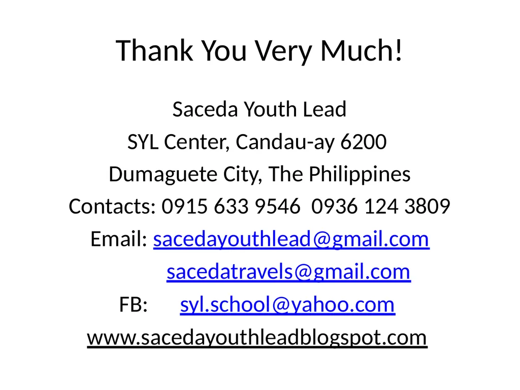 SACEDA YOUTH LEAD 2015 Intensive Training on - slide 63 of 63