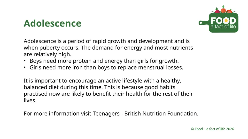 Nutritional need throughout life Key stages in - slide 28 of 41