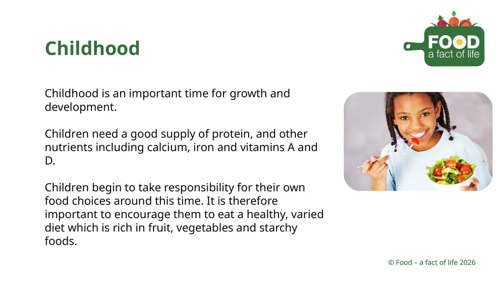 Nutritional need throughout life Key stages in - slide 26 of 41