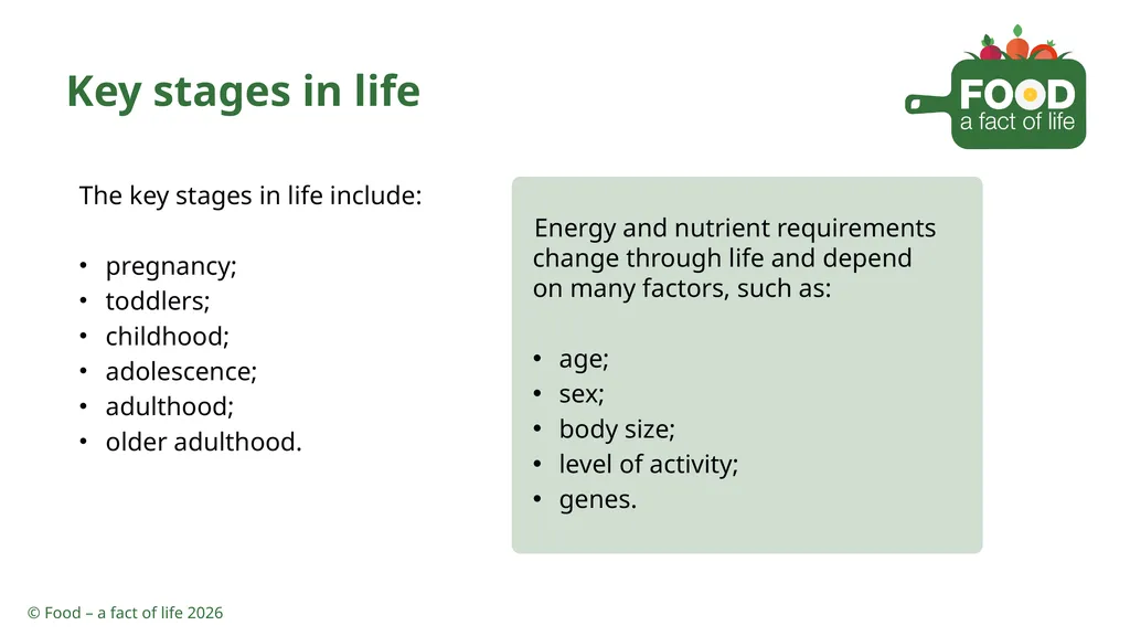 Nutritional need throughout life Key stages in - slide 2 of 41