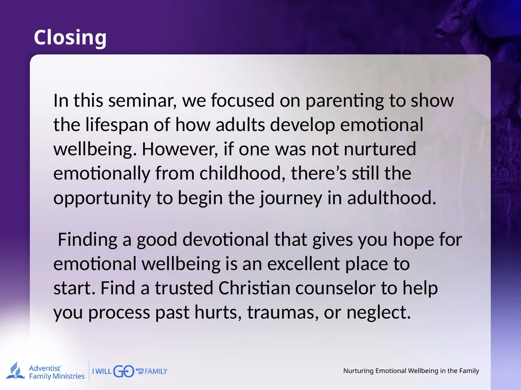 Nurturing Emotional Wellbeing in the Family - slide 24 of 27