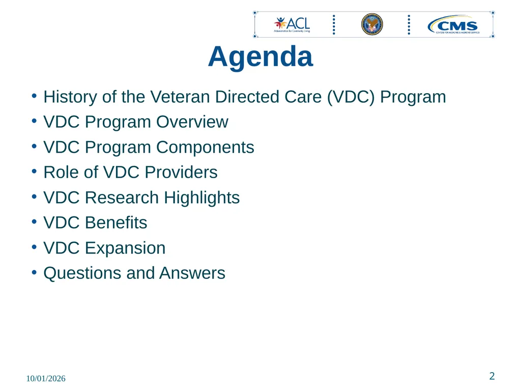 November 8, 2023 Veteran Directed Care Program - slide 2 of 12