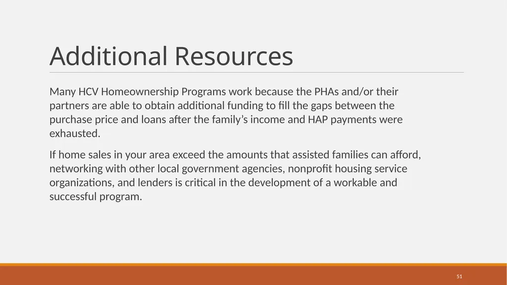 Housing Choice Voucher (HCV) Homeownership Program - slide 51 of 71