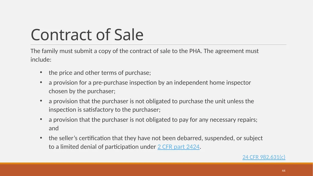 Housing Choice Voucher (HCV) Homeownership Program - slide 44 of 71