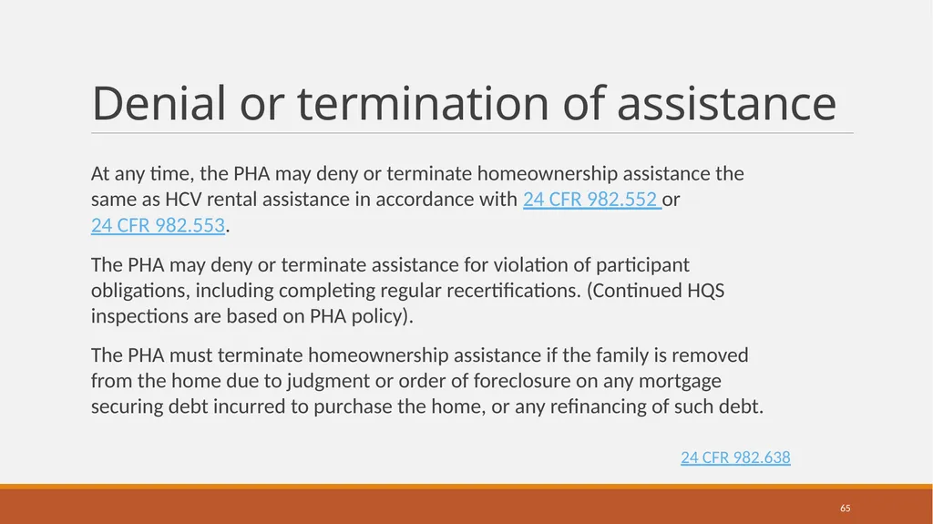 Housing Choice Voucher (HCV) Homeownership Program - slide 65 of 71