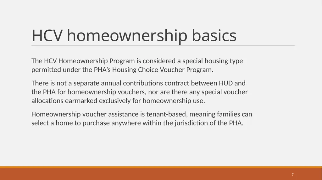 Housing Choice Voucher (HCV) Homeownership Program - slide 7 of 71