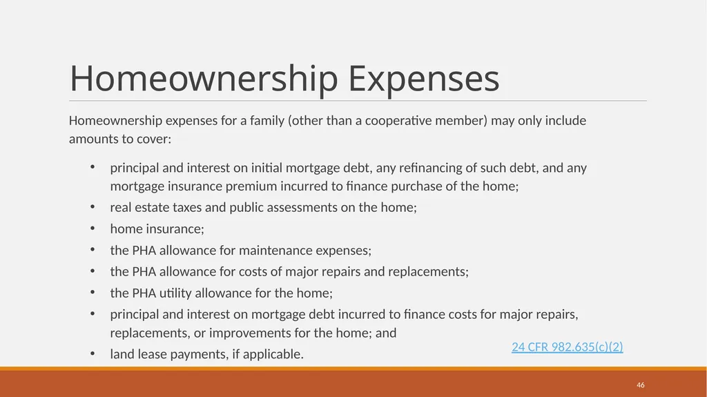 Housing Choice Voucher (HCV) Homeownership Program - slide 46 of 71