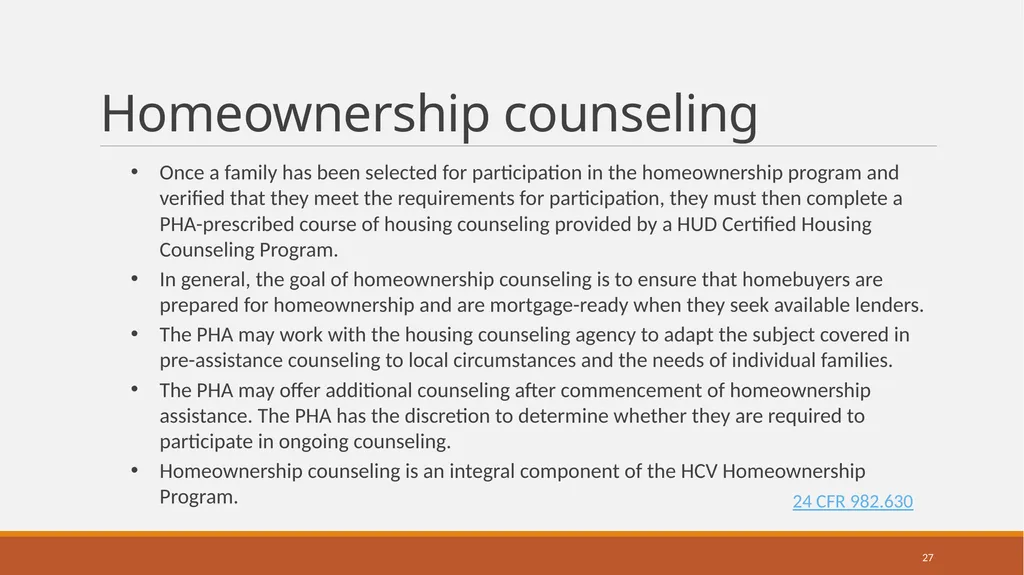 Housing Choice Voucher (HCV) Homeownership Program - slide 27 of 71