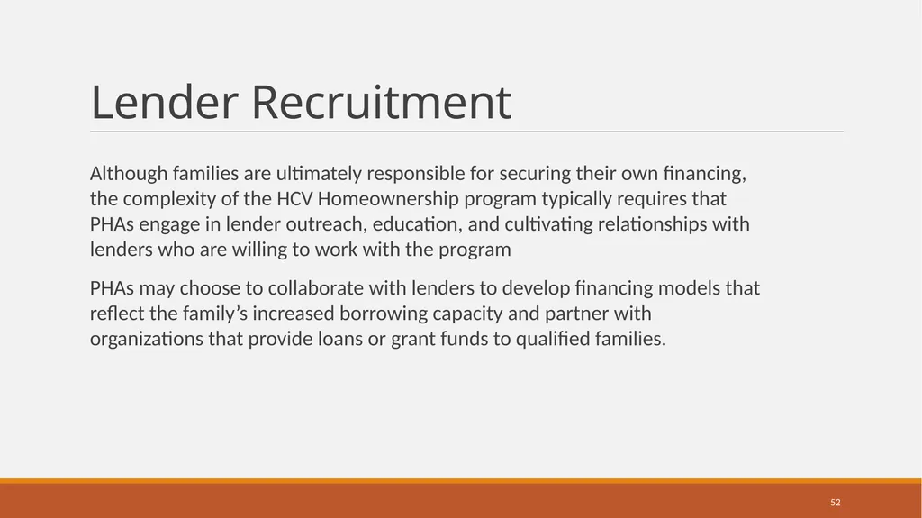 Housing Choice Voucher (HCV) Homeownership Program - slide 52 of 71
