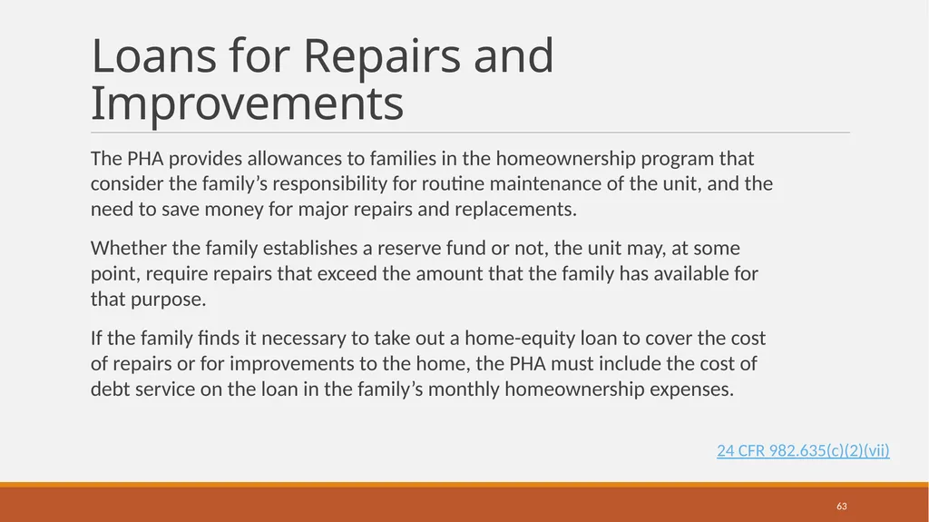 Housing Choice Voucher (HCV) Homeownership Program - slide 63 of 71