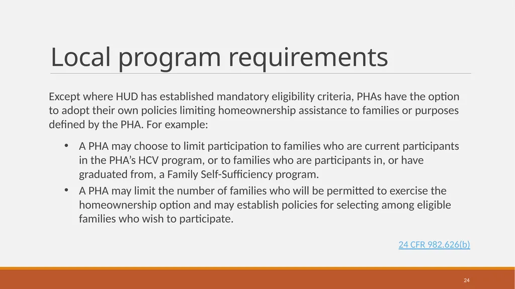 Housing Choice Voucher (HCV) Homeownership Program - slide 24 of 71