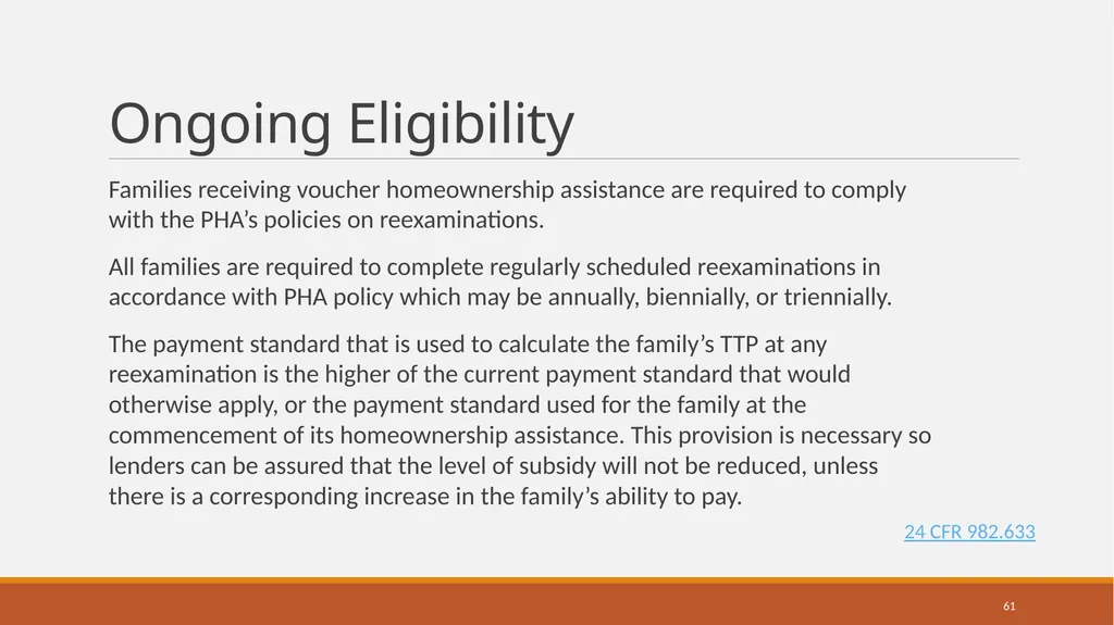 Housing Choice Voucher (HCV) Homeownership Program - slide 61 of 71