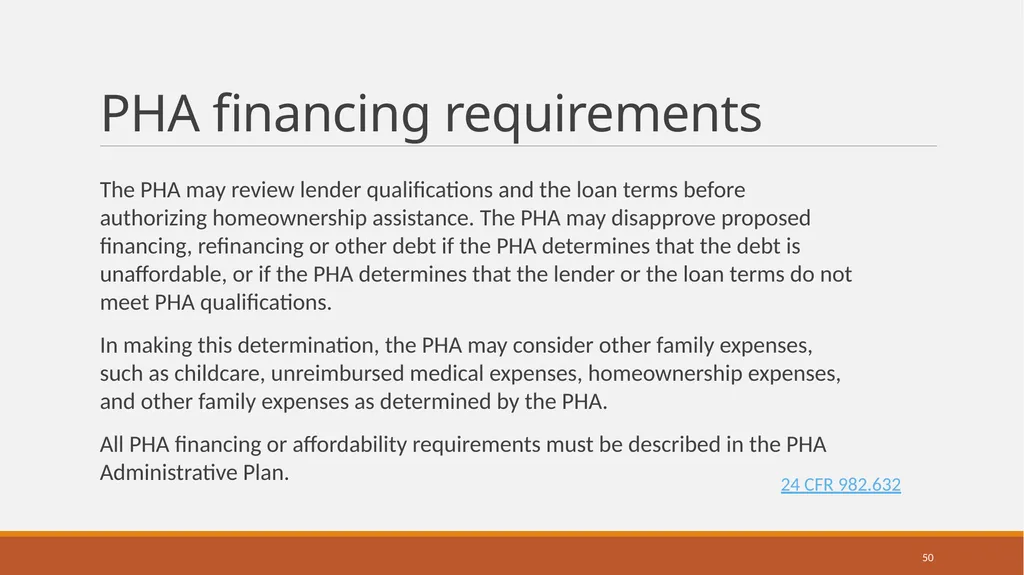 Housing Choice Voucher (HCV) Homeownership Program - slide 50 of 71