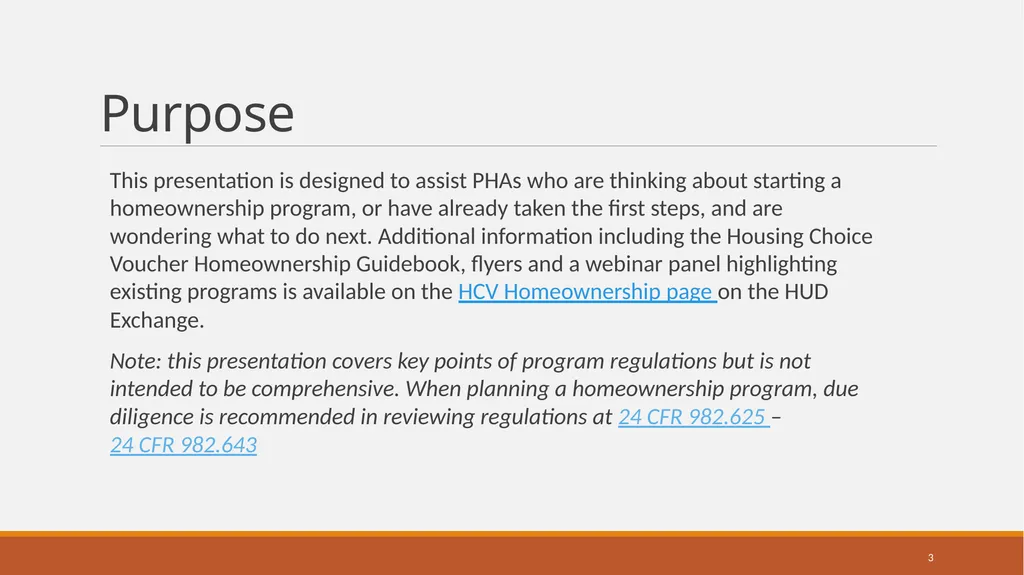 Housing Choice Voucher (HCV) Homeownership Program - slide 3 of 71
