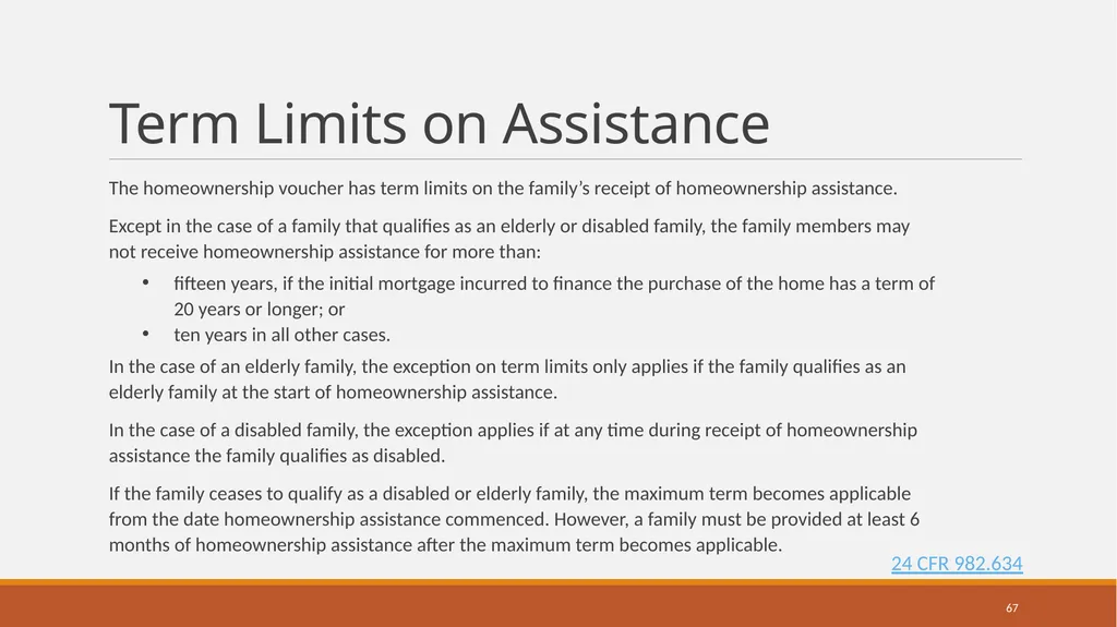 Housing Choice Voucher (HCV) Homeownership Program - slide 67 of 71