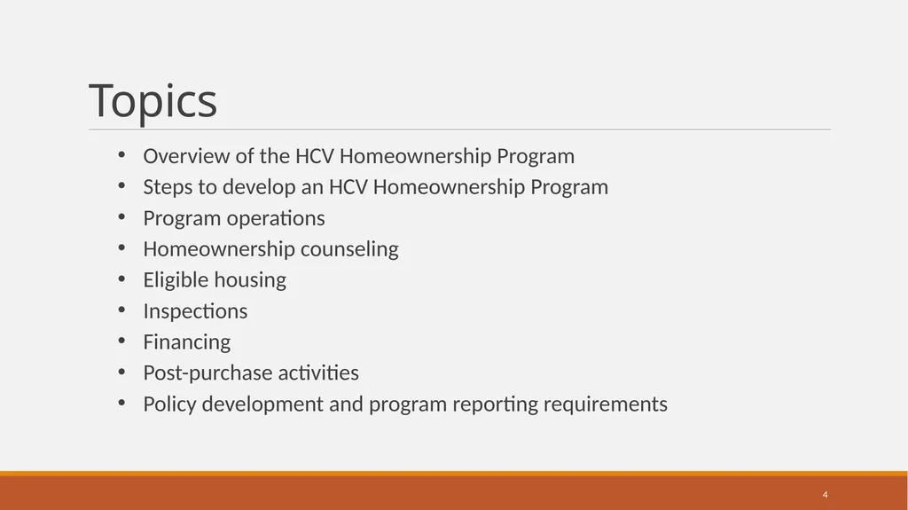 Housing Choice Voucher (HCV) Homeownership Program - slide 4 of 71