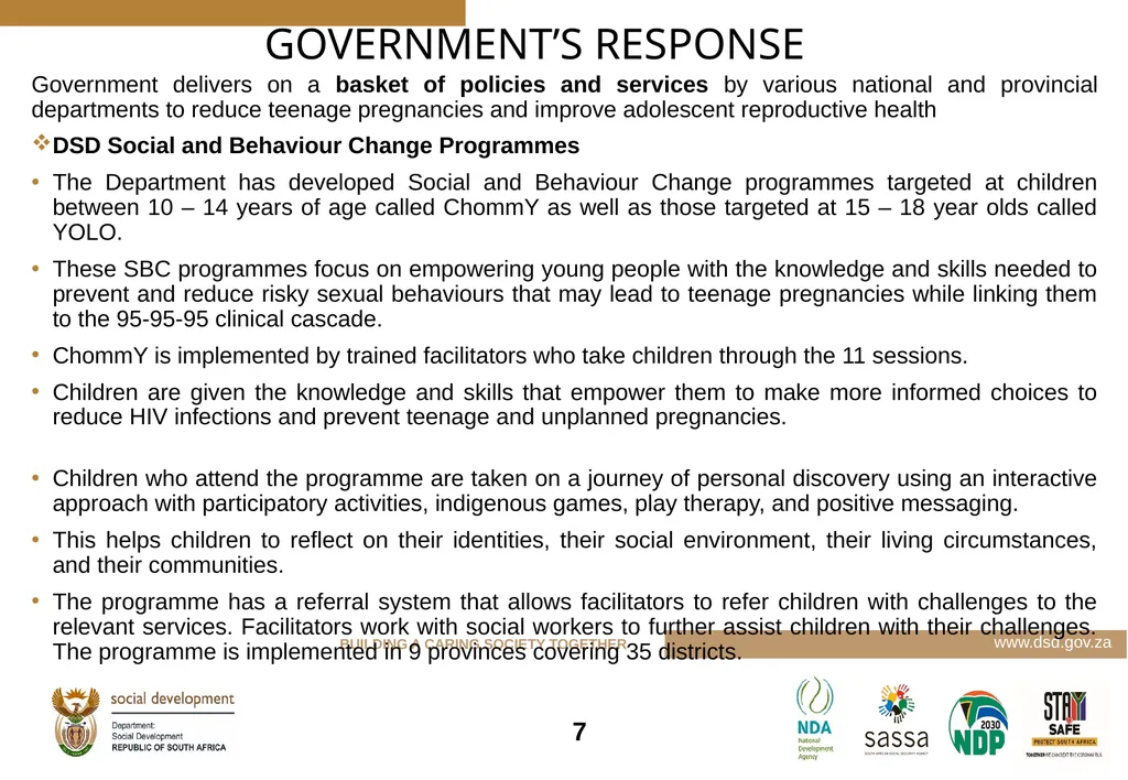 DEPARTMENT OF SOCICLA DEVELOPMENT PROGRAMMES - slide 6 of 9