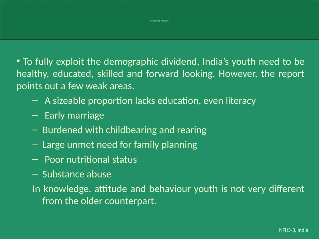 Profile of Youth in India NFHS-3, India Analysis - slide 42 of 44