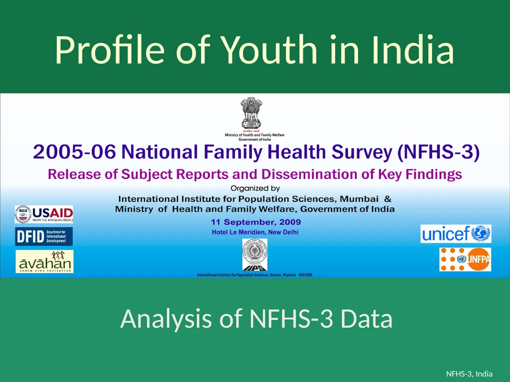 Profile of Youth in India NFHS-3, India Analysis - slide 1 of 44