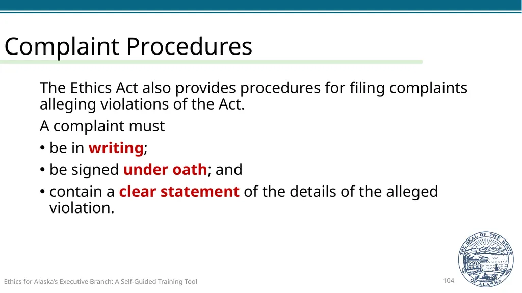 Ethics for Alaska’s Executive Branch A Self-Guided - slide 104 of 128