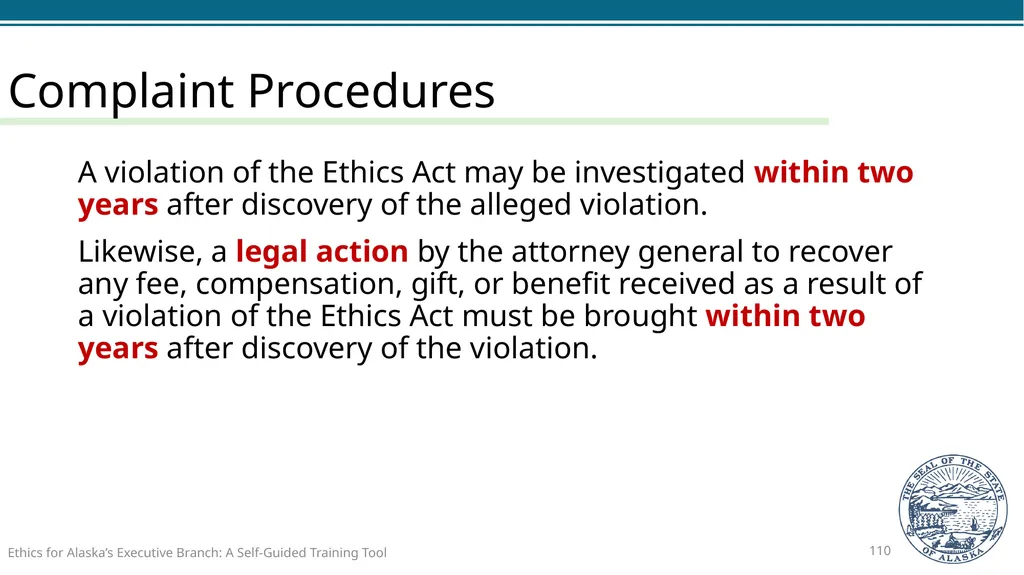 Ethics for Alaska’s Executive Branch A Self-Guided - slide 110 of 128