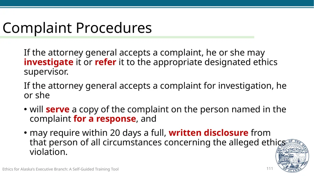 Ethics for Alaska’s Executive Branch A Self-Guided - slide 111 of 128