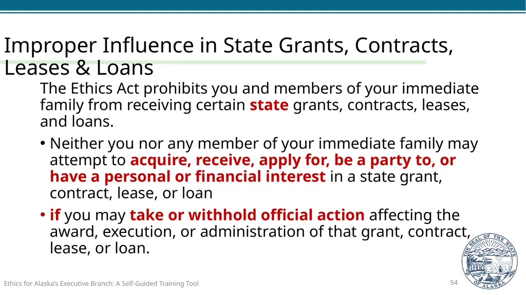 Ethics for Alaska’s Executive Branch A Self-Guided - slide 54 of 128