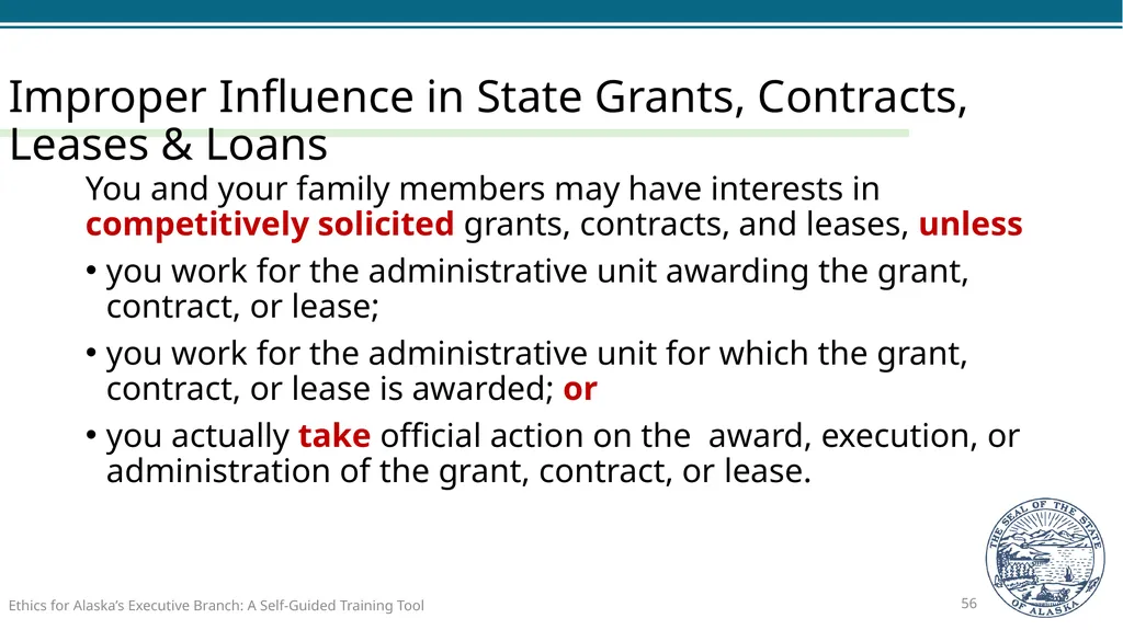 Ethics for Alaska’s Executive Branch A Self-Guided - slide 56 of 128