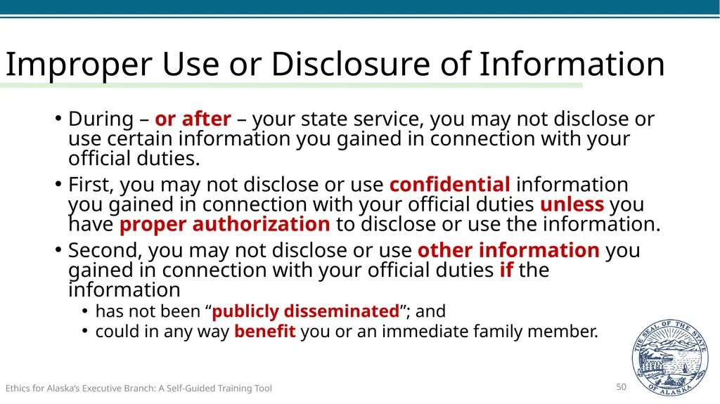 Ethics for Alaska’s Executive Branch A Self-Guided - slide 50 of 128