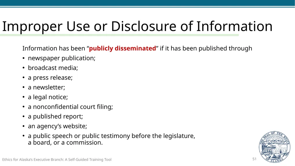 Ethics for Alaska’s Executive Branch A Self-Guided - slide 51 of 128
