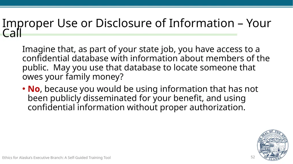 Ethics for Alaska’s Executive Branch A Self-Guided - slide 52 of 128
