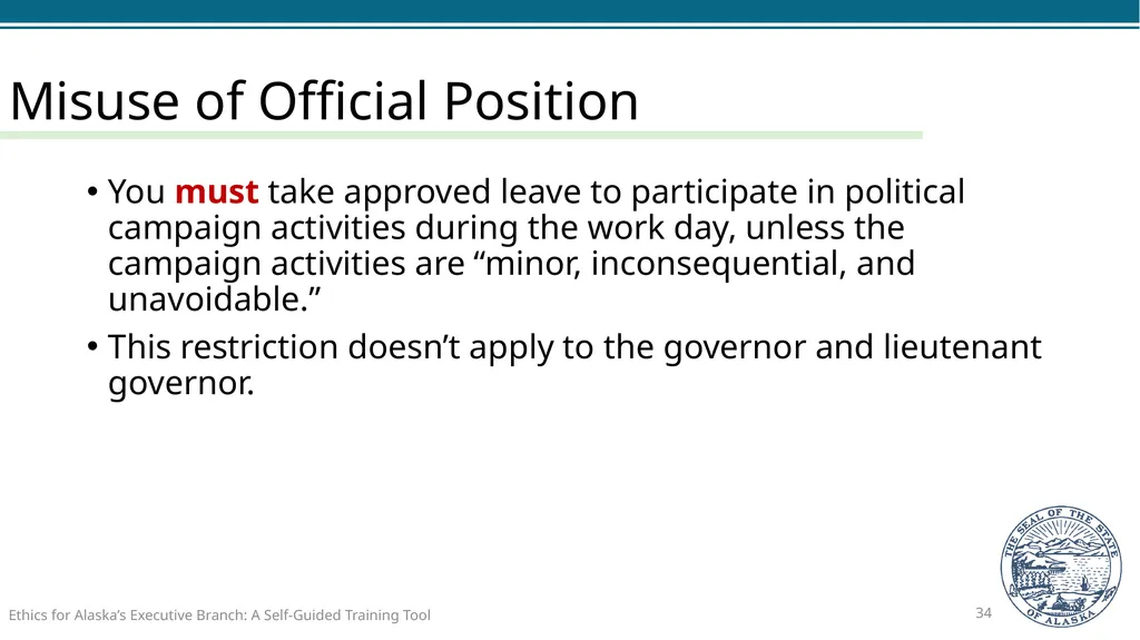 Ethics for Alaska’s Executive Branch A Self-Guided - slide 34 of 128