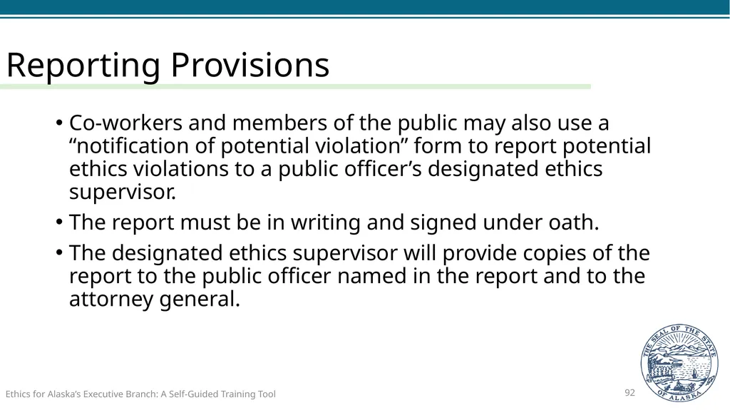 Ethics for Alaska’s Executive Branch A Self-Guided - slide 92 of 128