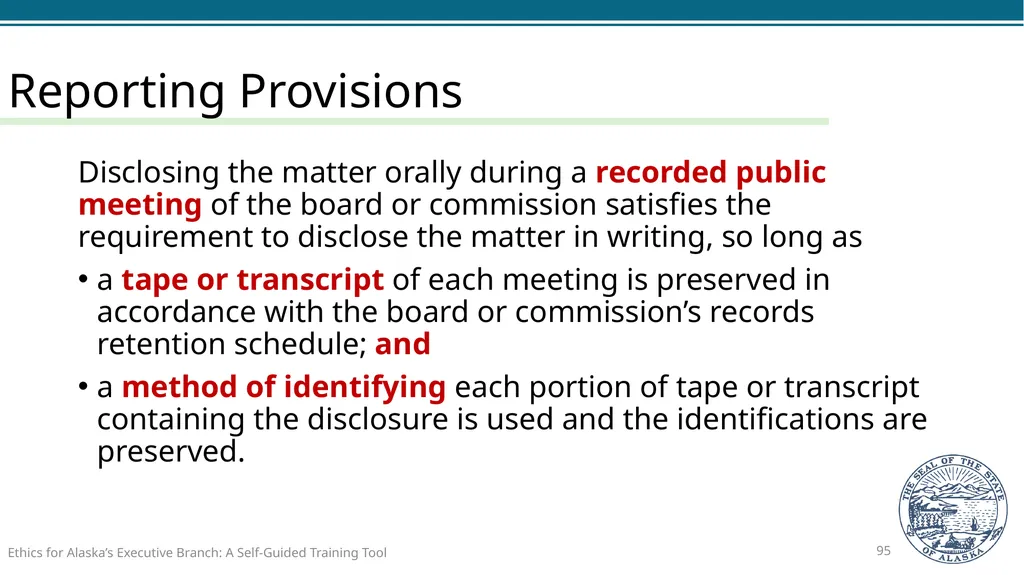 Ethics for Alaska’s Executive Branch A Self-Guided - slide 95 of 128