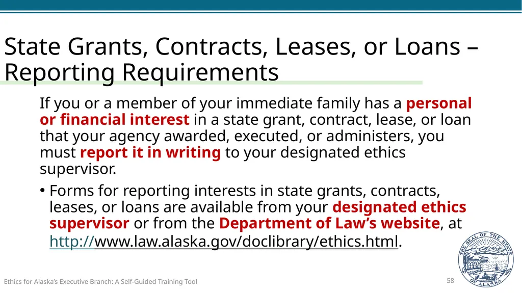 Ethics for Alaska’s Executive Branch A Self-Guided - slide 58 of 128