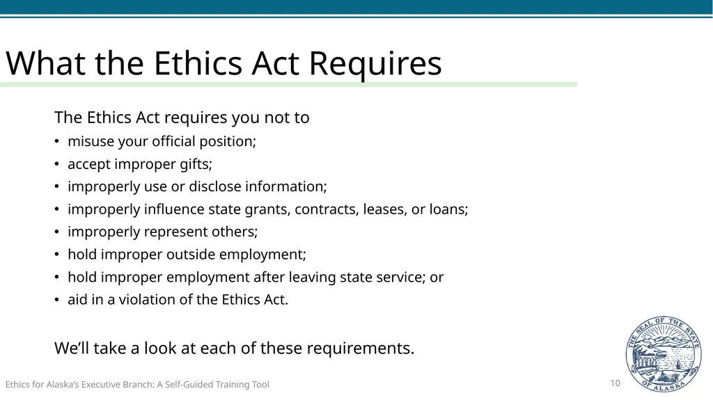 Ethics for Alaska’s Executive Branch A Self-Guided - slide 10 of 128