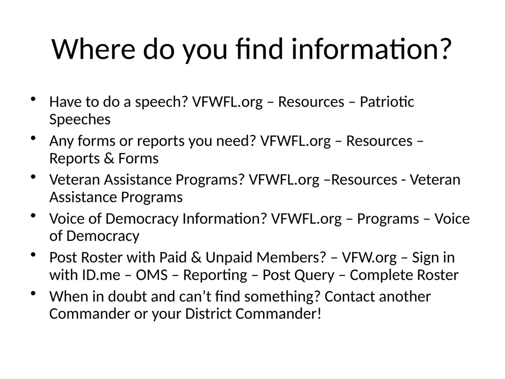 Post/District Commander Florida VFW Officer - slide 22 of 32